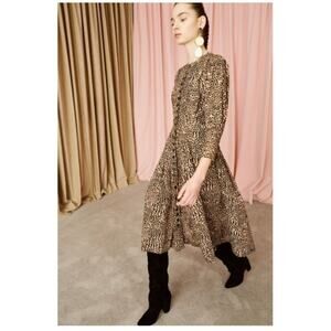 Ulla Johnson Bernadette Cotton Midi Puff Long sleeve Dress in Cheetah sz 8